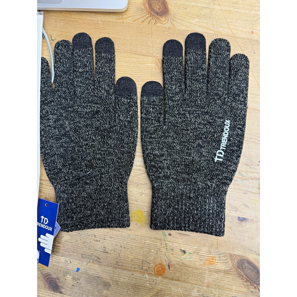 TRENDOUX Touchscreen Men's Knit Gripper Gloves Non-Slip Gray/Black XL
